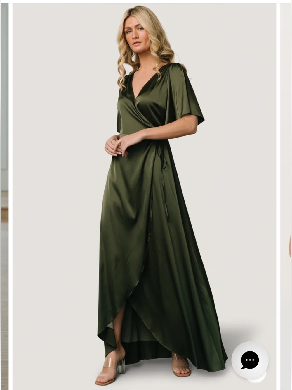 Baltic Born Vara Satin Maxi Wrap Dress Juniper Green Small VGUC